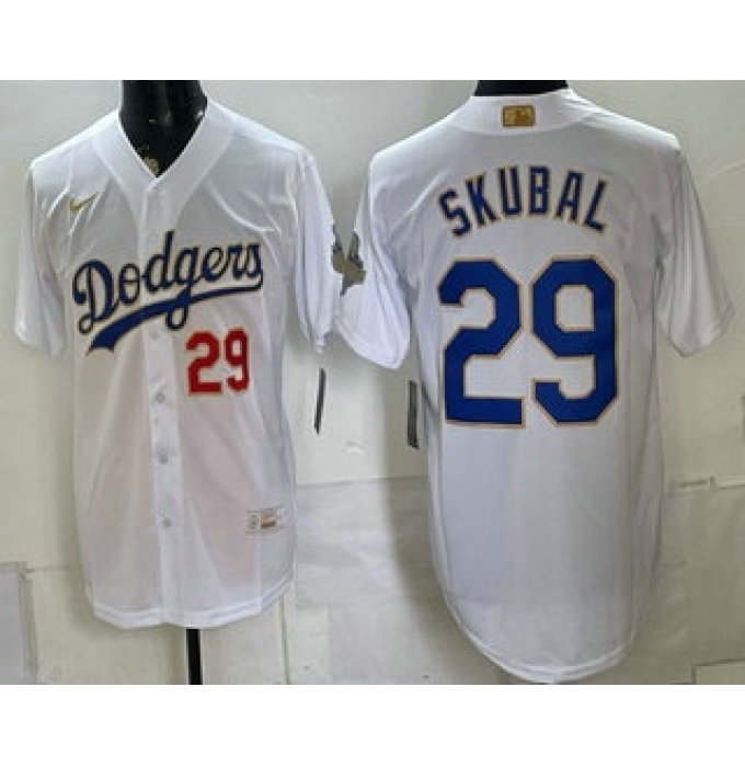 Men's Los Angeles Dodgers #29 Tarik Skubal White 2026 Gold Collection Stadium Jersey
