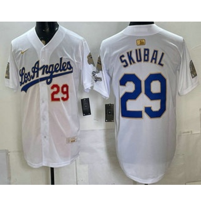 Men's Los Angeles Dodgers #29 Tarik Skubal White Gold 9x B2B Champs Collection Limited Jersey