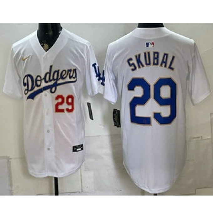 Men's Los Angeles Dodgers #29 Tarik Skubal White Gold Limited Stitched Jersey
