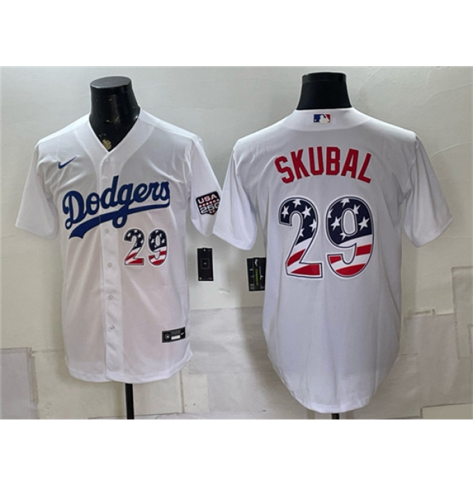 Men's Los Angeles Dodgers #29 Tarik Skubal White USA 250 Fourth of July Home Stitched Baseball Jersey