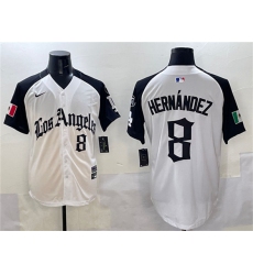 Men's Los Angeles Dodgers #8 Enrique Hernández White Black Mexico 2025 LA Gothic Style With Fernando Vapor Premier Limited Stitched Baseball Jersey