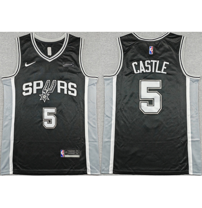 Men's San Antonio Spurs #5 Stephon Castle Black 2025-26 Icon Edition Stitched Basketball Jersey