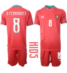 Youth Portugal #8 B.FERNANDES National Team FIFA x World Cup 2026 Home Red On Eusebio special edition Kids Jersey