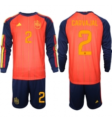 Men's Spain #2 CARVAJAL National Team FIFA x World Cup 2026 Long Sleeve Home Red On Field Jerseys