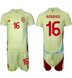 Men's Spain Team #16 Rodrigo 2024-25 Yellow Away Soccer Jersey Suit