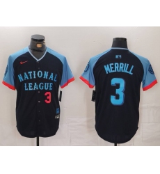 Men's San Diego Padres #3 Jackson Merrill Number Navy 2024 All Star Limited Stitched Jerseys