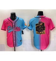 Men's Los Angeles Lakers Team Big Logo Pink Blue Limited Stitched Baseball Jersey
