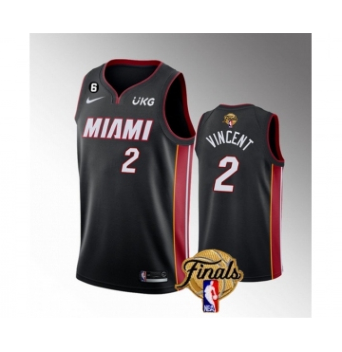 Men's Miami Heat #2 Gabe Vincent Black 2023 Finals Icon Edition With NO.6 Stitched Basketball Jersey
