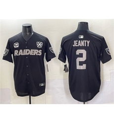 Men's Las Vegas Raiders #2 Ashton Jeanty Black With Nevada Silver Stat And 65th Anniversary 3-Star C Stitched Baseball Jersey