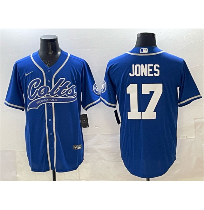 Men's Indianapolis Colts #17 Daniel Jones Royal Cool Base Stitched Baseball Jersey