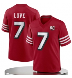 Men's San Francisco 49ers #7 Daejon Love Red 80th Anniversary 2026 Football Stitched Jersey