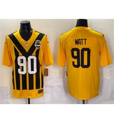 Men's Pittsburgh Steelers #90 T.J. Watt Gold 1933 Throwback Alternate Football Stitched Game Jersey