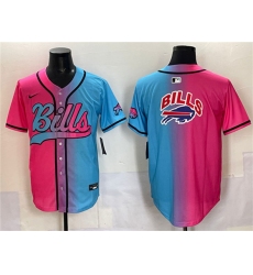 Men's Buffalo Bills Team Big Logo Pink Blue Limited Stitched Baseball Jersey