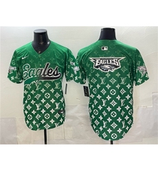Men's Philadelphia Eagles Team Big Logo Green With Limited Stitched Baseball Jersey