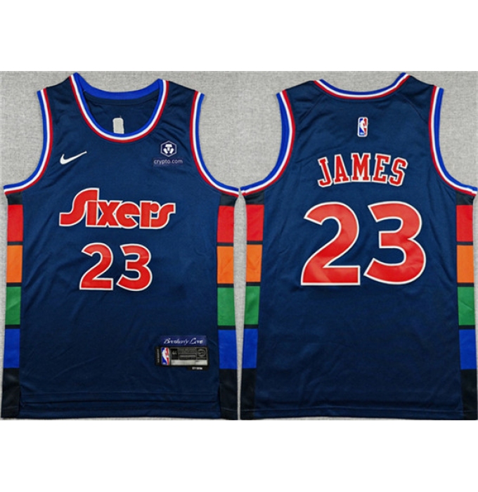 Men's Philadelphia 76ers #23 LeBron James Navy City Edition Swingman Stitched Jersey