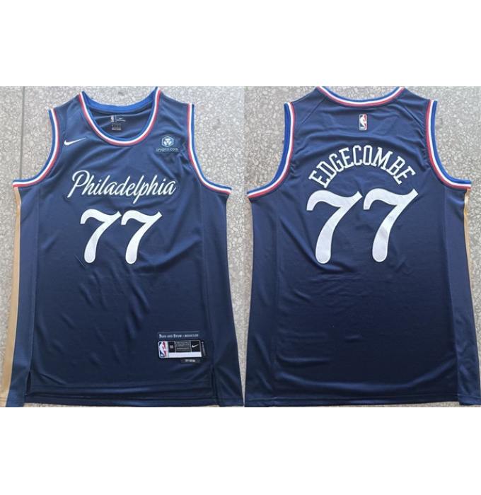 Men's Philadelphia 76ers #77 V. J. Edgecombe Navy 2025-26 City Edition Stitched Jersey