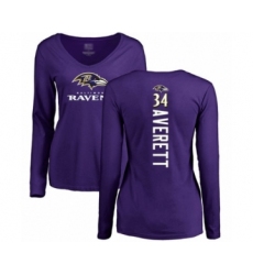 Football Women's Baltimore Ravens #34 Anthony Averett Purple Backer Long Sleeve T-Shirt
