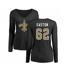 Football Women's New Orleans Saints #62 Nick Easton Black Name & Number Logo Slim Fit Long Sleeve T-Shirt