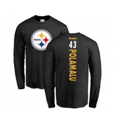 Football Pittsburgh Steelers #43 Troy Polamalu Black Backer Long Sleeve T-Shirt