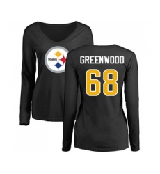 Football Women's Pittsburgh Steelers #68 L.C. Greenwood Black Name & Number Logo Slim Fit Long Sleeve T-Shirt