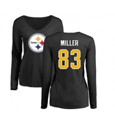 Football Women's Pittsburgh Steelers #83 Heath Miller Black Name & Number Logo Slim Fit Long Sleeve T-Shirt
