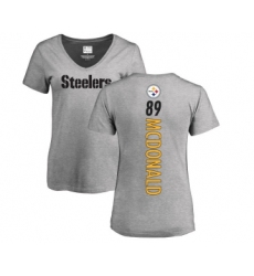 Football Women's Pittsburgh Steelers #89 Vance McDonald Ash Backer V-Neck T-Shirt