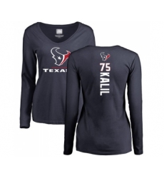 Football Women's Houston Texans #75 Matt Kalil Navy Blue Backer Long Sleeve T-Shirt