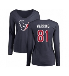 Football Women's Houston Texans #81 Kahale Warring Navy Blue Name & Number Logo Long Sleeve T-Shirt