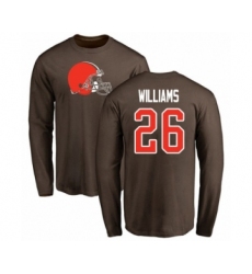 Football Cleveland Browns #26 Greedy Williams Brown Name & Number Logo Long Sleeve T-Shirt
