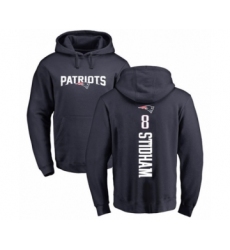 Football New England Patriots #8 Jarrett Stidham Navy Blue Backer Pullover Hoodie