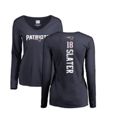 Football Women's New England Patriots #18 Matthew Slater Navy Blue Backer Slim Fit Long Sleeve T-Shirt