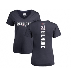 Football Women's New England Patriots #24 Stephon Gilmore Navy Blue Backer T-Shirt