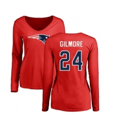 Football Women's New England Patriots #24 Stephon Gilmore Red Name & Number Logo Slim Fit Long Sleeve T-Shirt
