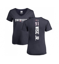 Football Women's New England Patriots #91 Deatrich Wise Jr Navy Blue Backer T-Shirt