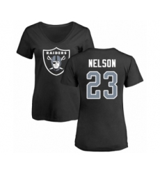 Football Women's Oakland Raiders #23 Nick Nelson Black Name & Number Logo T-Shirt