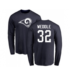 Football Los Angeles Rams #32 Eric Weddle Navy Blue Name & Number Logo Long Sleeve T-Shirt
