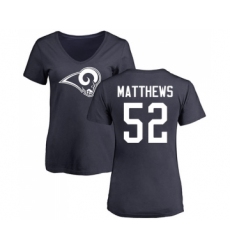 Football Women's Los Angeles Rams #52 Clay Matthews Navy Blue Name & Number Logo Slim Fit T-Shirt