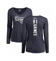 Football Women's Los Angeles Rams #91 Greg Gaines Navy Blue Backer Slim Fit Long Sleeve T-Shirt