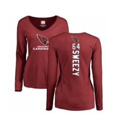 Football Women's Arizona Cardinals #64 J.R. Sweezy Maroon Backer Long Sleeve T-Shirt