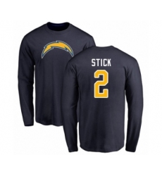 Football Los Angeles Chargers #2 Easton Stick Navy Blue Name & Number Logo Long Sleeve T-Shirt