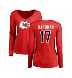 Football Women's Kansas City Chiefs #17 Mecole Hardman Red Name & Number Logo Slim Fit Long Sleeve T-Shirt