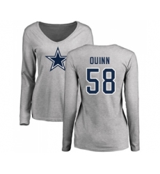 Football Women's Dallas Cowboys #58 Robert Quinn Ash Name & Number Logo Slim Fit Long Sleeve T-Shirt