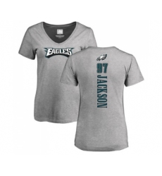 Women's Philadelphia Eagles #97 Malik Jackson Ash Backer V-Neck T-Shirt