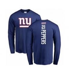 Football New York Giants #21 Jabrill Peppers Royal Blue Backer Long Sleeve T-Shirt