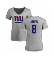 Football Women's New York Giants #8 Daniel Jones Ash Name & Number Logo T-Shirt