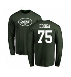 Football New York Jets #75 Chuma Edoga Green Name & Number Logo Long Sleeve T-Shirt