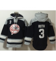Men's New York Yankees #3 Babe Ruth Navy Blue Ageless Must Have Lace Up Pullover Hoodie