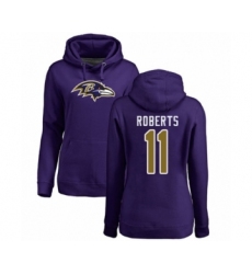 Football Women's Baltimore Ravens #11 Seth Roberts Purple Name & Number Logo Pullover Hoodie