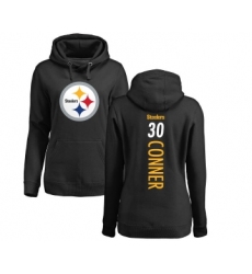 Football Women's Pittsburgh Steelers #30 James Conner Black Backer Pullover Hoodie