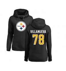 Football Women's Pittsburgh Steelers #78 Alejandro Villanueva Black Name & Number Logo Pullover Hoodie